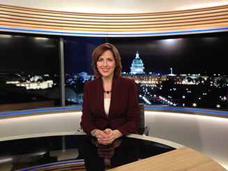 Colleen Carroll Campbell anchoring EWTN News Nightly, 2013 (photo by Leon Segears)