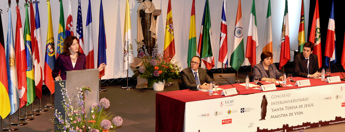 Colleen Carroll Campbell keynoting an academic conference in Spain; photo courtesy University of Avila